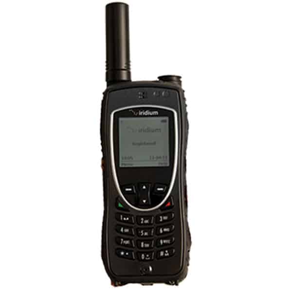 a black satellite phone with an iridium logo on the screen
