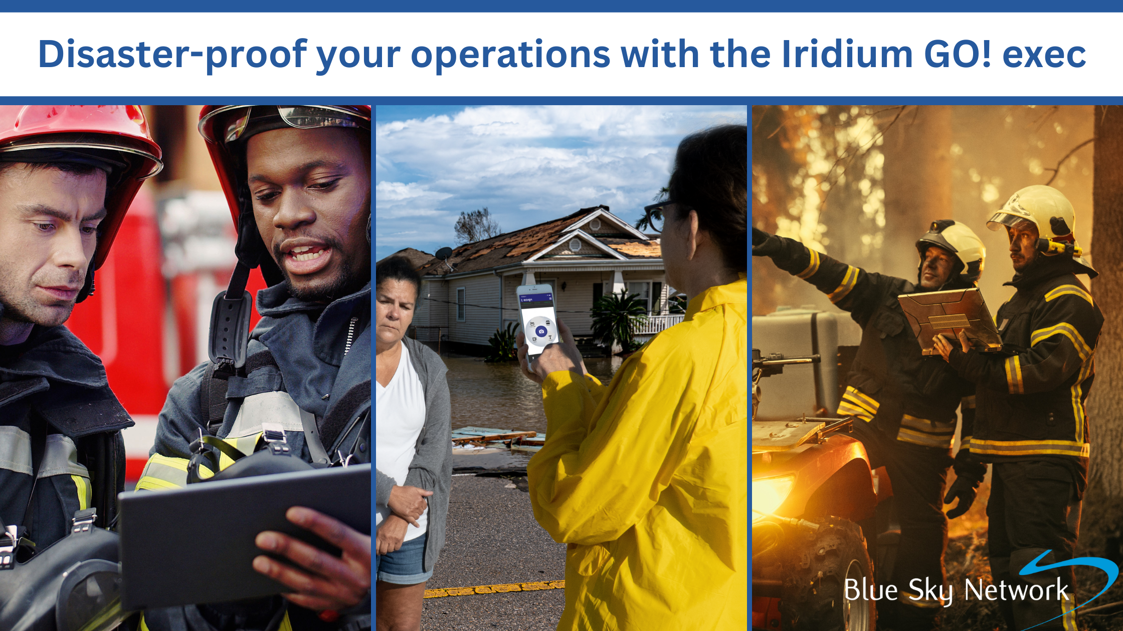 Firefighters and emergency response worker on smart devices powered by the Iridium GO! exec