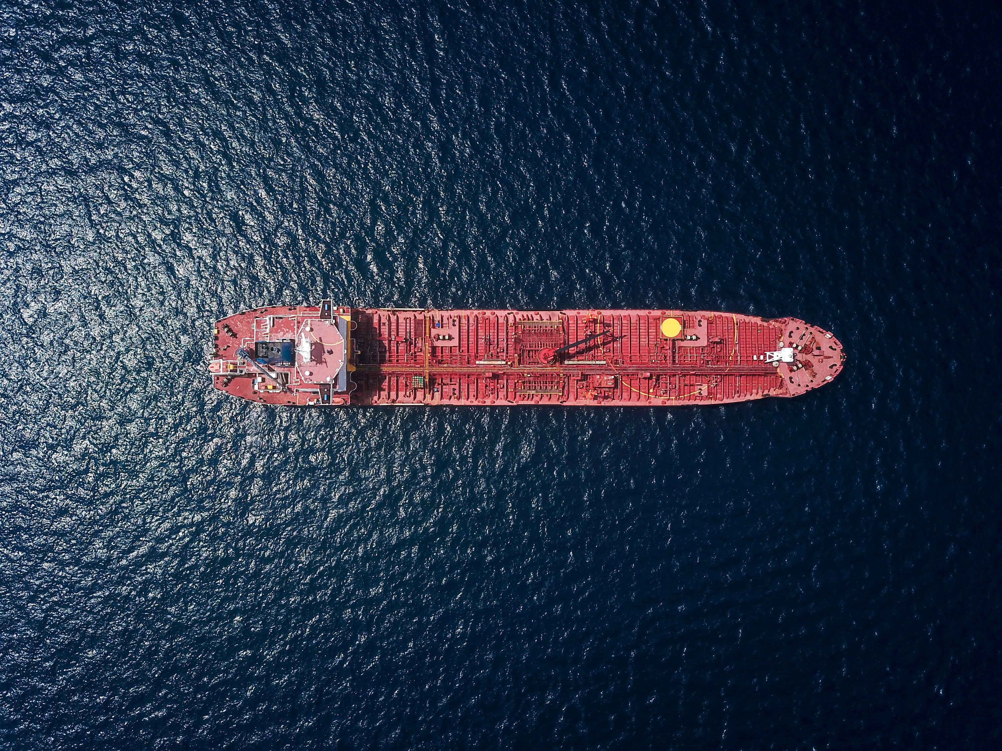 Aerial shot of a ship in the water
